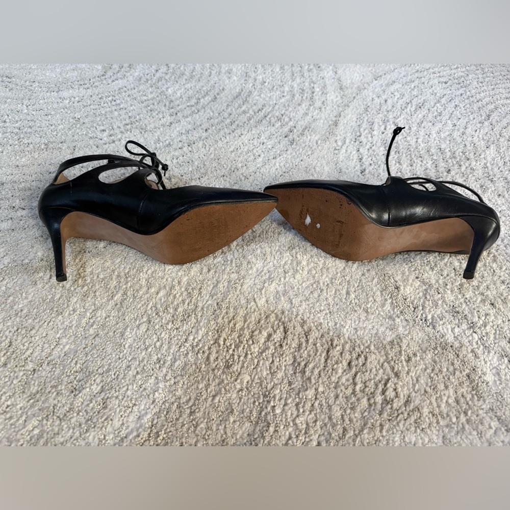 Tesori Women's Black Almond Toe Lace Up High Heels Size 9 - Picture 4 of 8